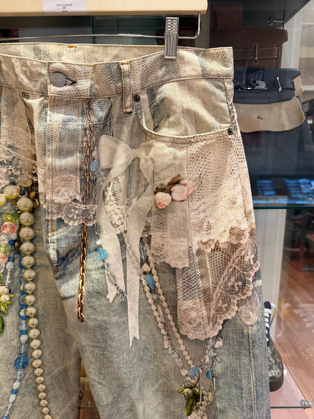 Acne Studios Trompe Pearl Chain & Lace Jeans