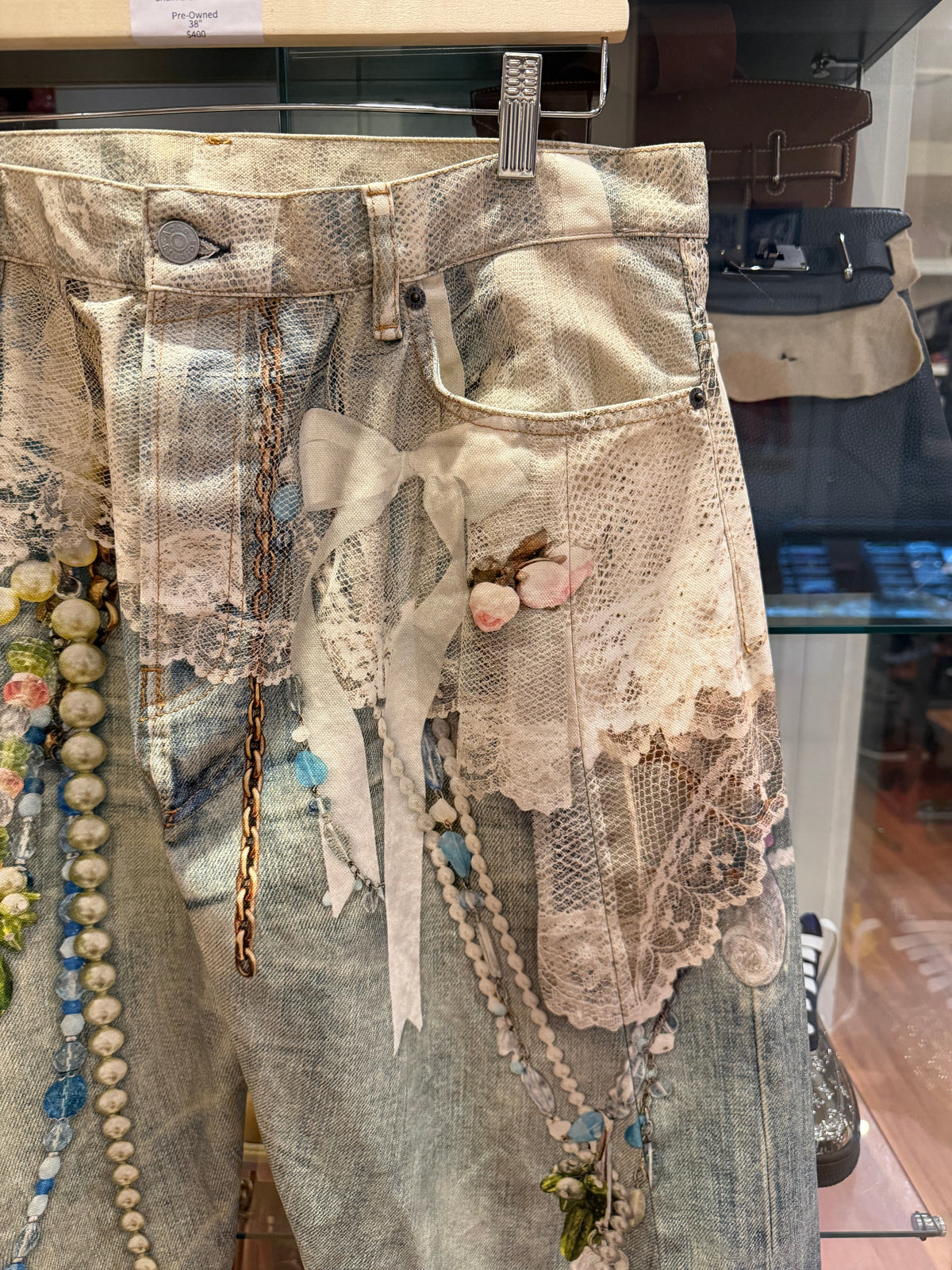 Acne Studios Trompe Pearl Chain & Lace Jeans