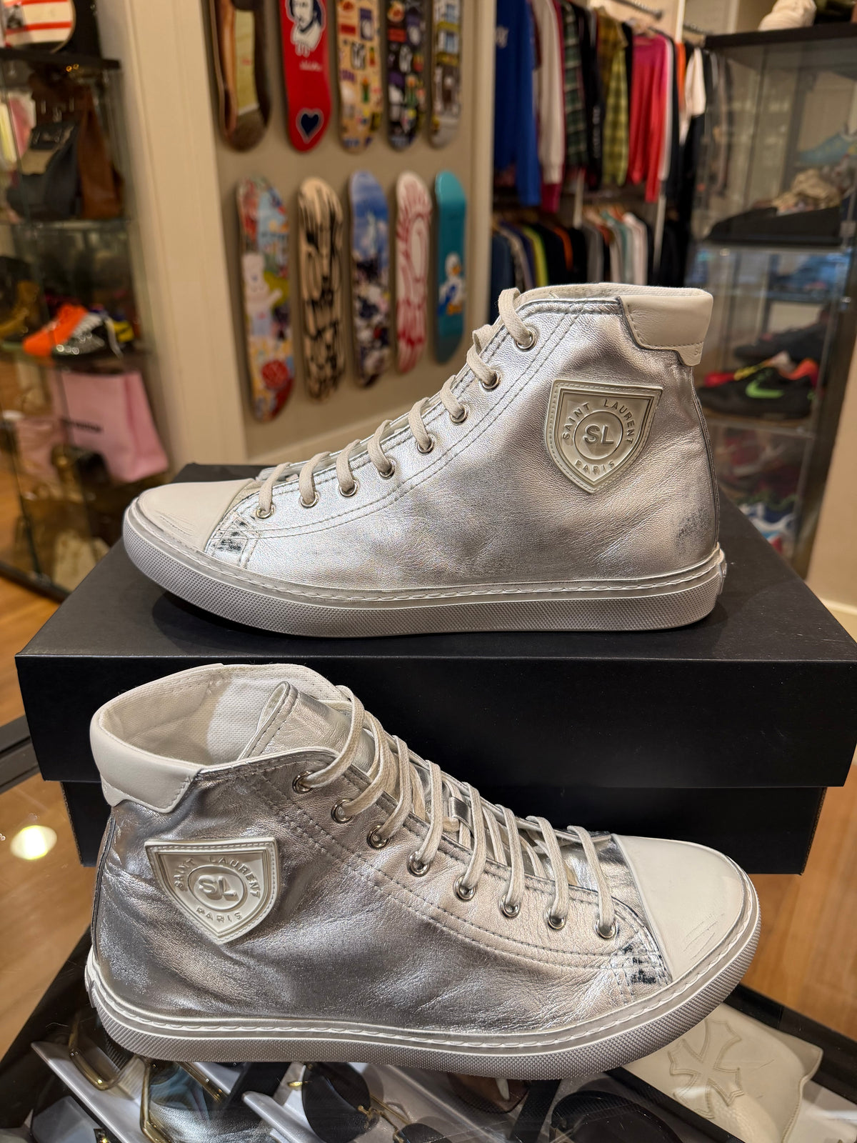 Saint Laurent Bedford High Top Sneaker - Silver