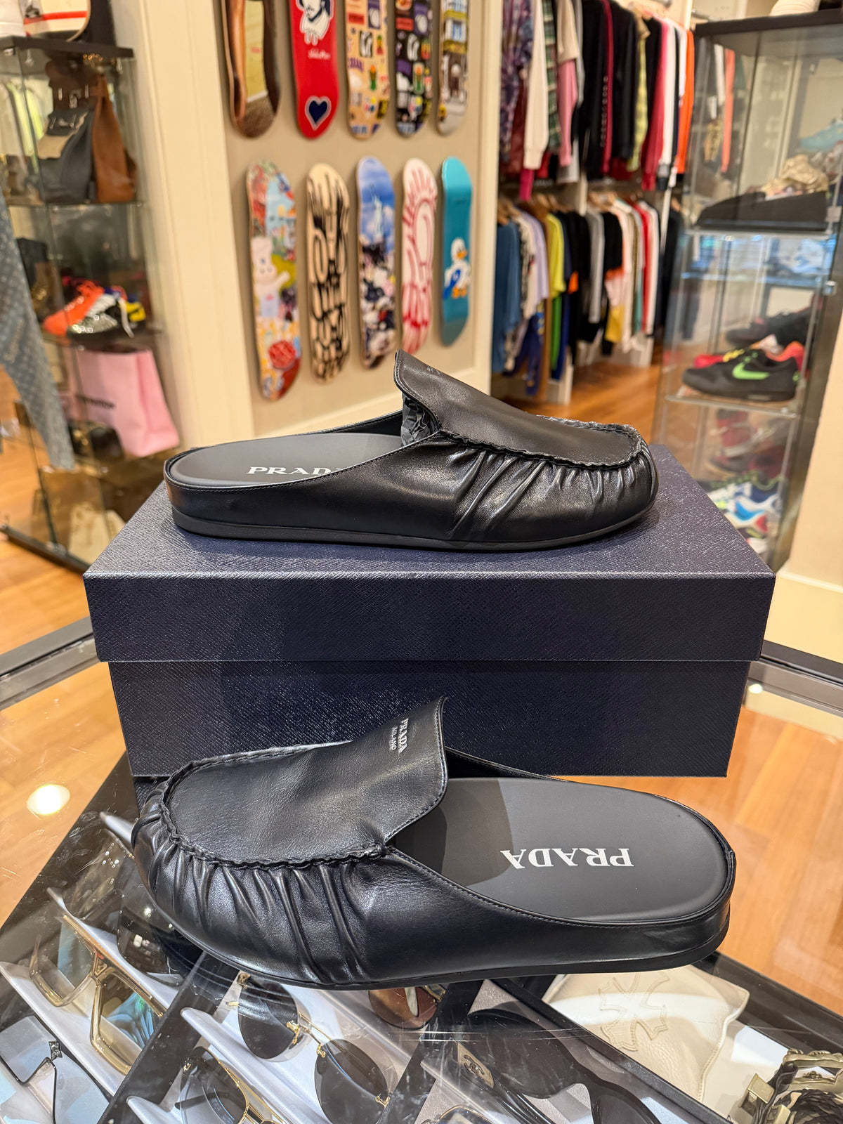 Prada Leather Mules - Black