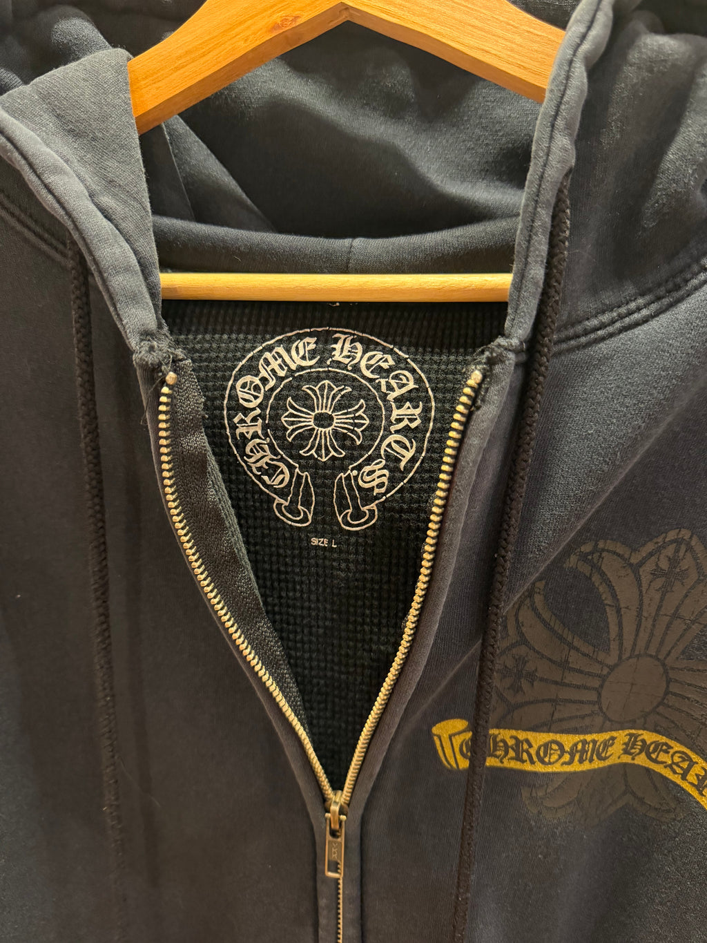 Chrome Hearts Vintage Thermal Gold Horseshoe Zip Hoodie