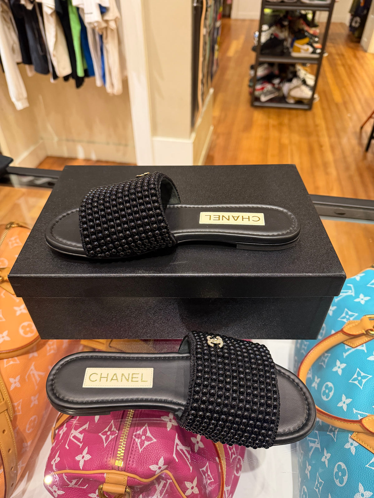 Chanel Pearl Crystal CC Mule Sandals