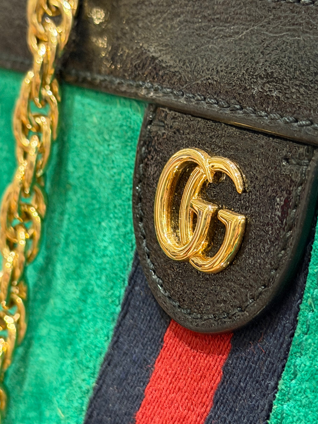 Gucci Medium Suede Web Ophidia Chain Crossbody