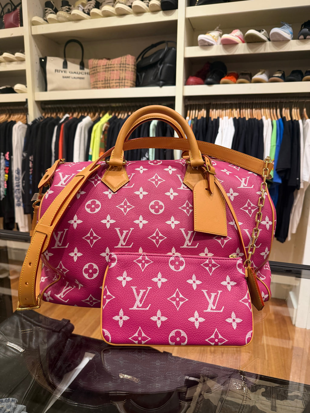 Louis Vuitton P9 Speedy 40 Bandouliere Pink Agate Duffle Bag