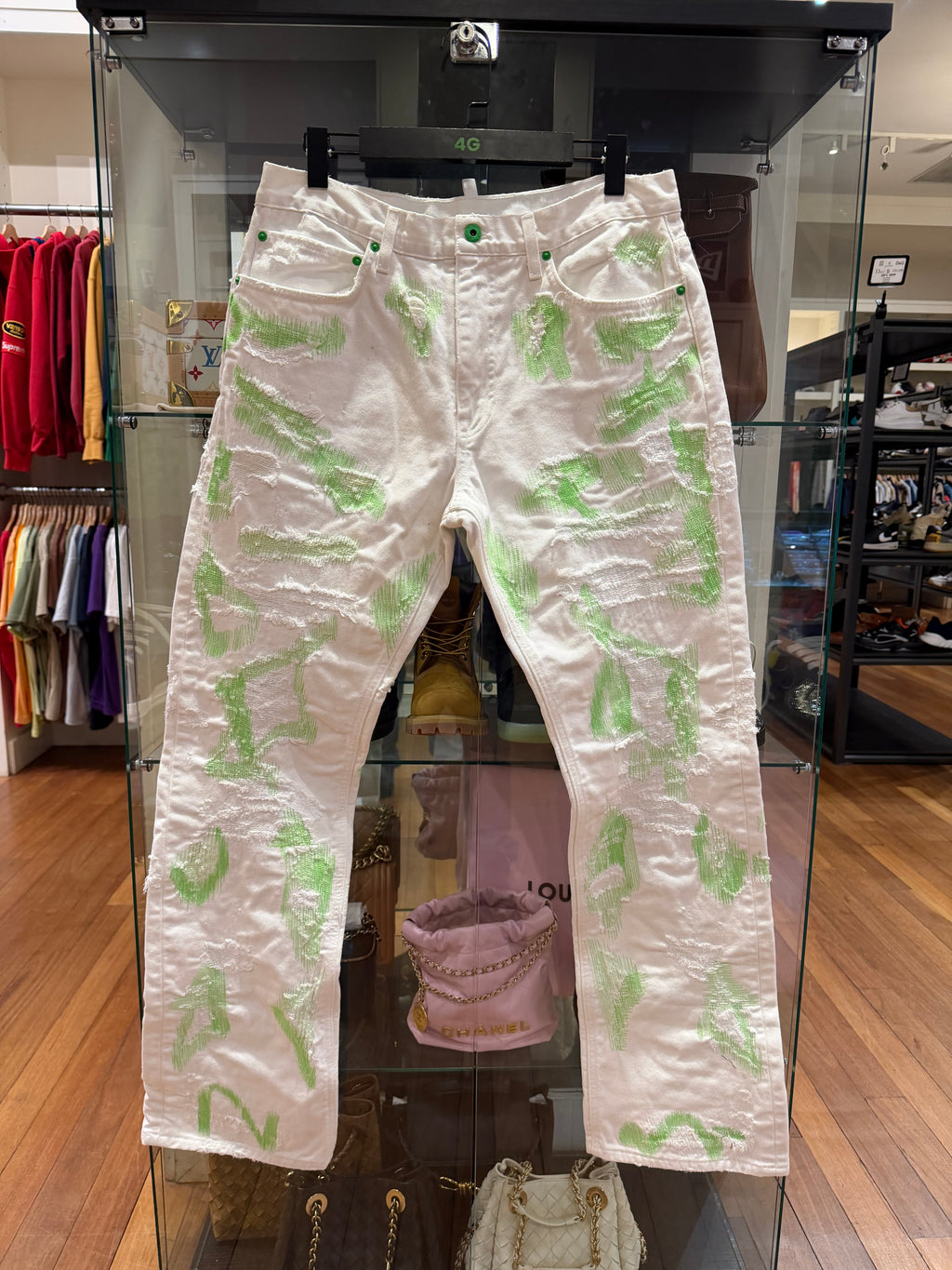 Endless Distressed Patched Denim - White/Green