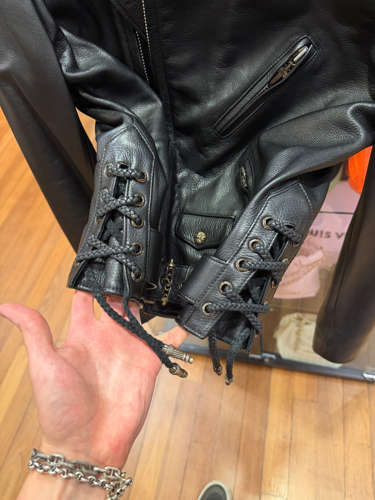 Chrome Hearts Hermes Silk Lined ‘ JJ Dean’ Leather Moto Jacket