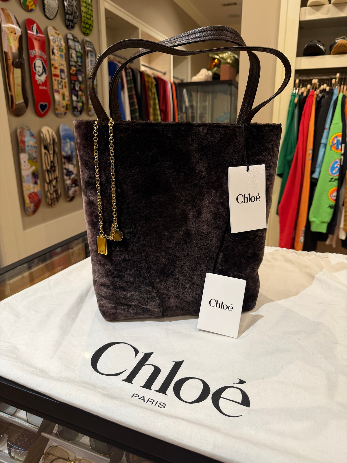 Chloé Medium Spin Shearling Tote Bag