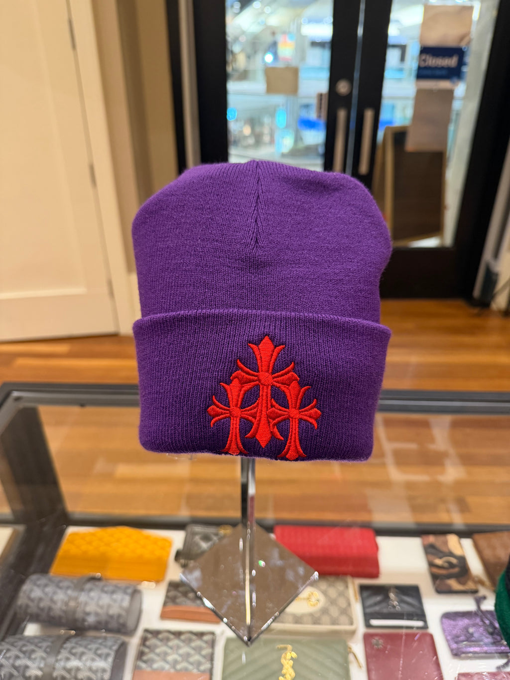 Chrome Hearts Cemetary Cross Logo Beanie - Purple