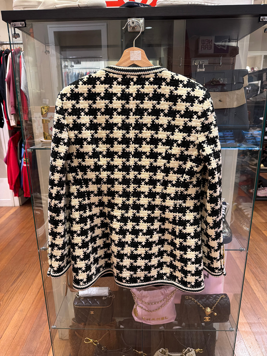 Gucci Knit Houndstooth Chenille Jacket - Black/White