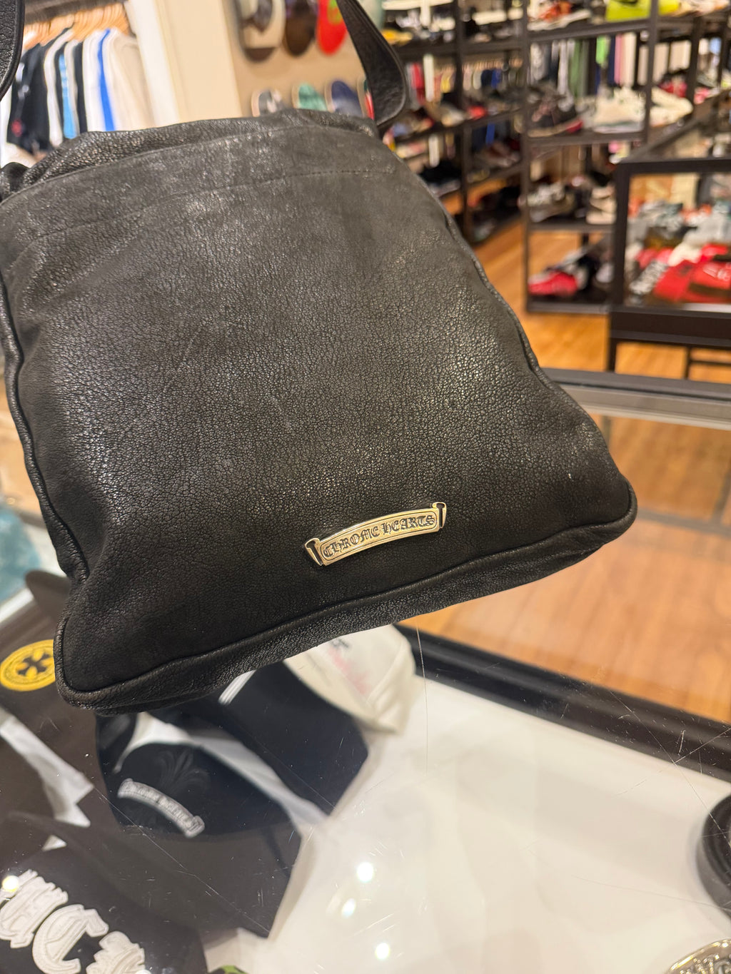 Chrome Hearts Blistered Leather Side Bag With Cross Patch