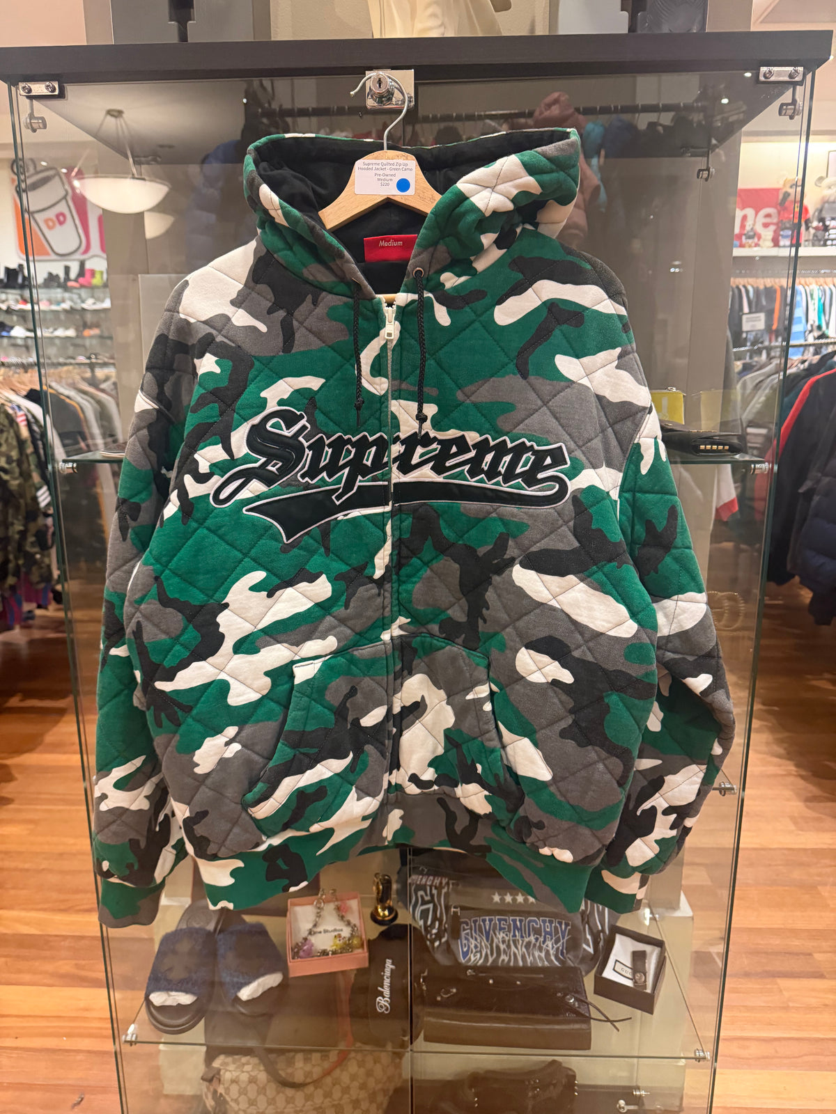 Supreme Quilted Zip Up
Hooded Jacket - Green Camo