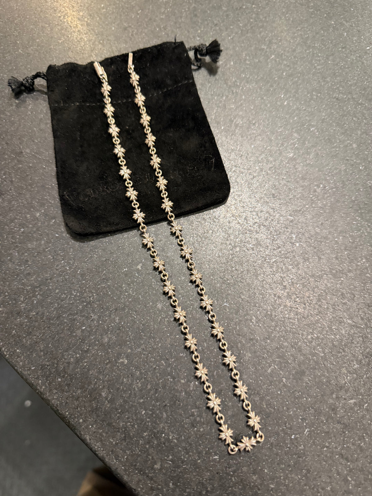 Chrome Hearts Tiny E Cross Necklace 20” - Silver