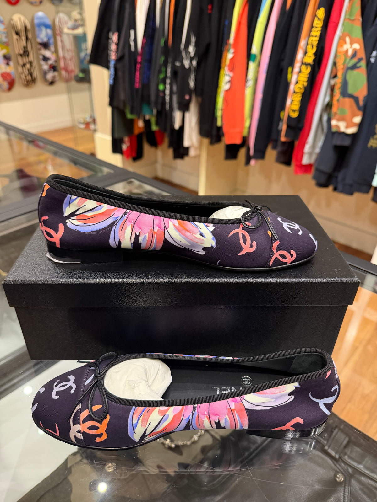 Chanel CC Logo Floral Ballet Flats