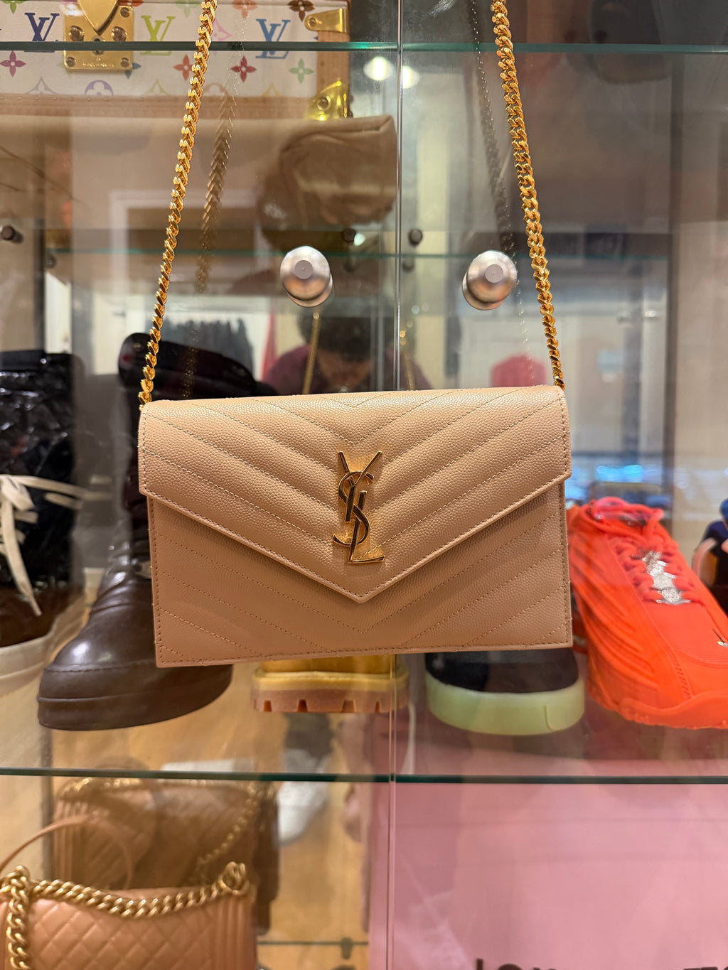Saint Laurent Cassandre Chain Wallet - Dark beige