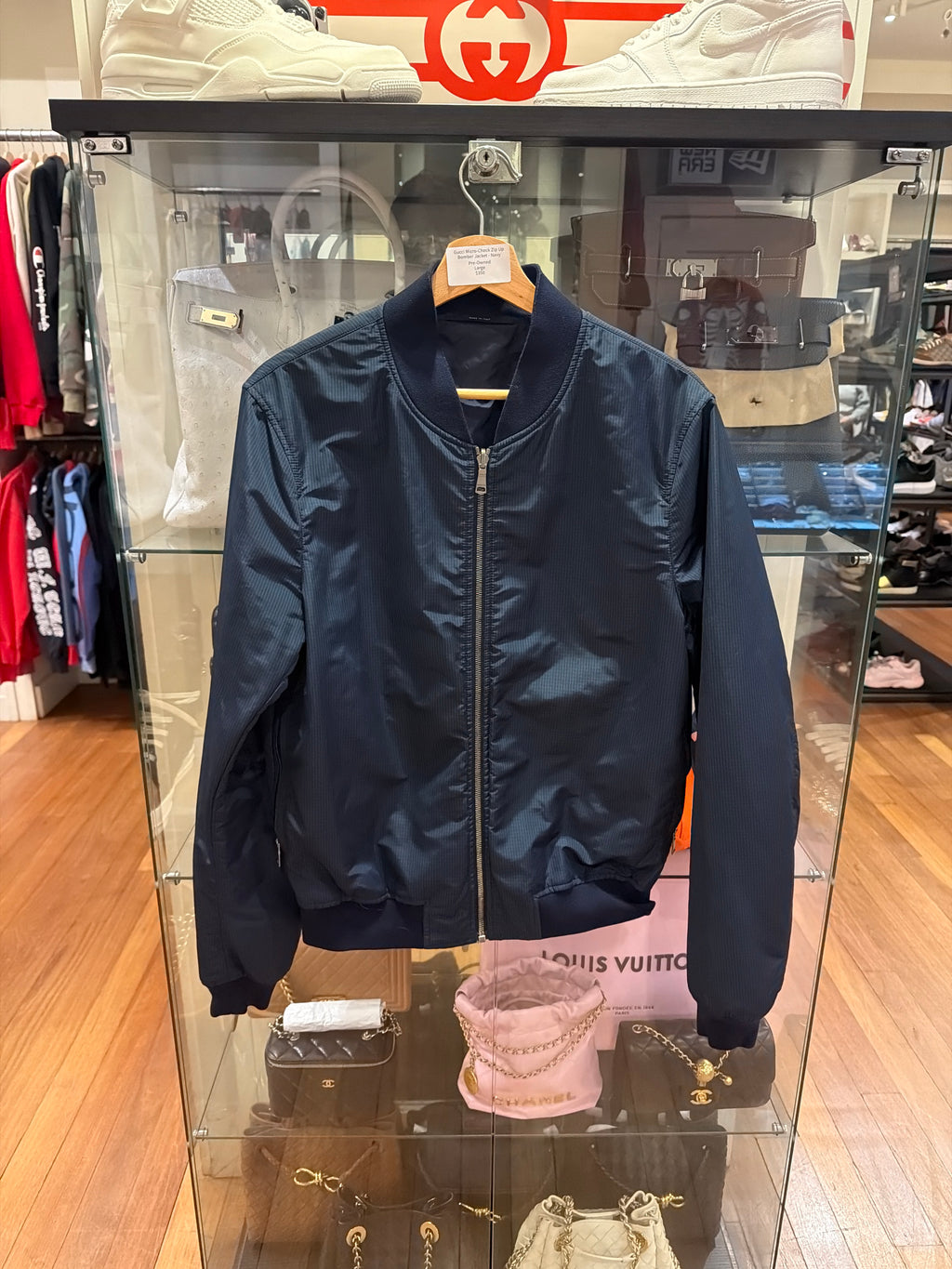 Gucci Micro-Check Zip Up Bomber Jacket - Navy