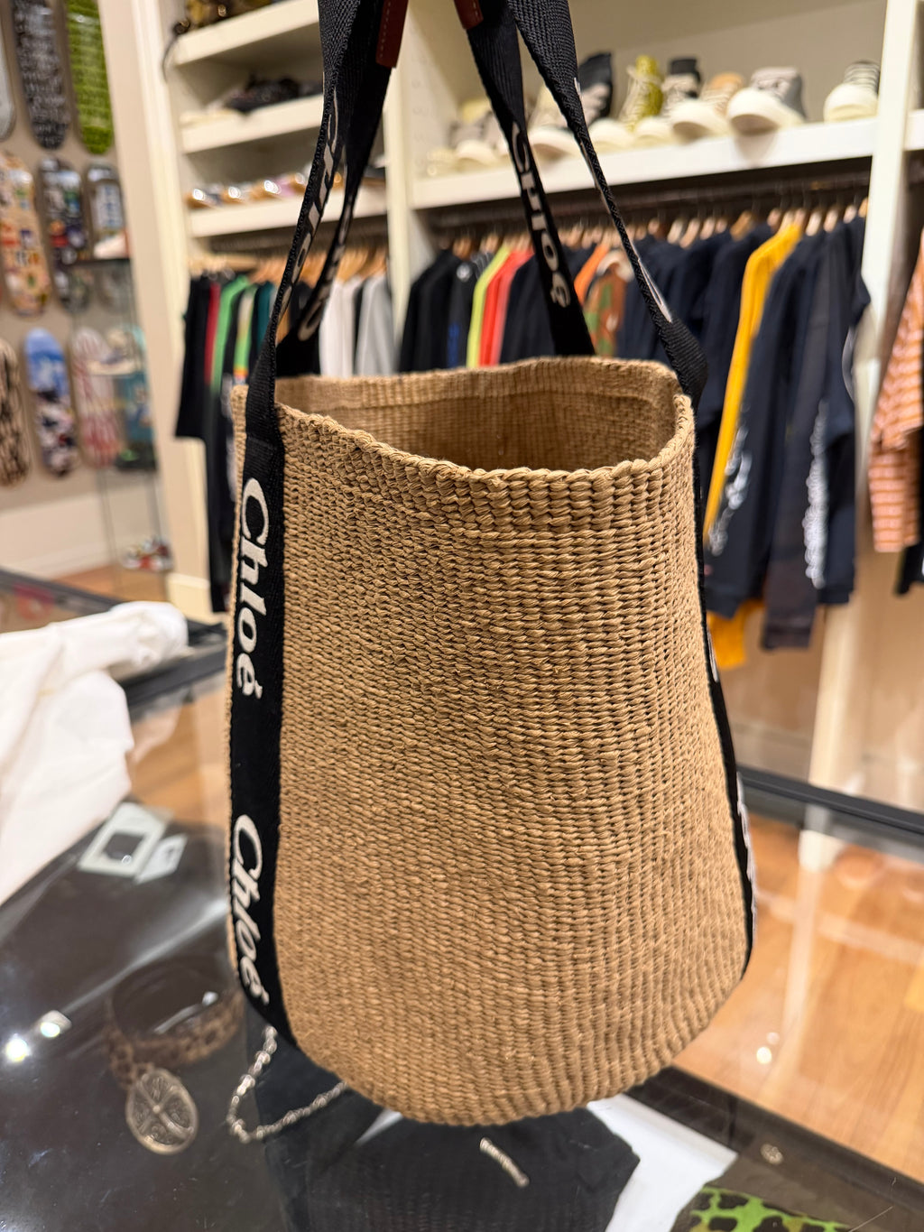 Chloe Raffia Woody Basket Tote Large