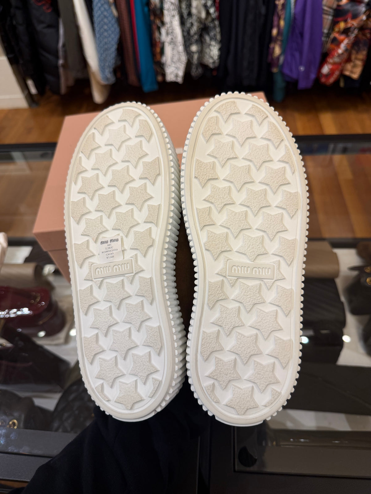 Miu Miu Suede & Shearling Sneakers - Dark Brown