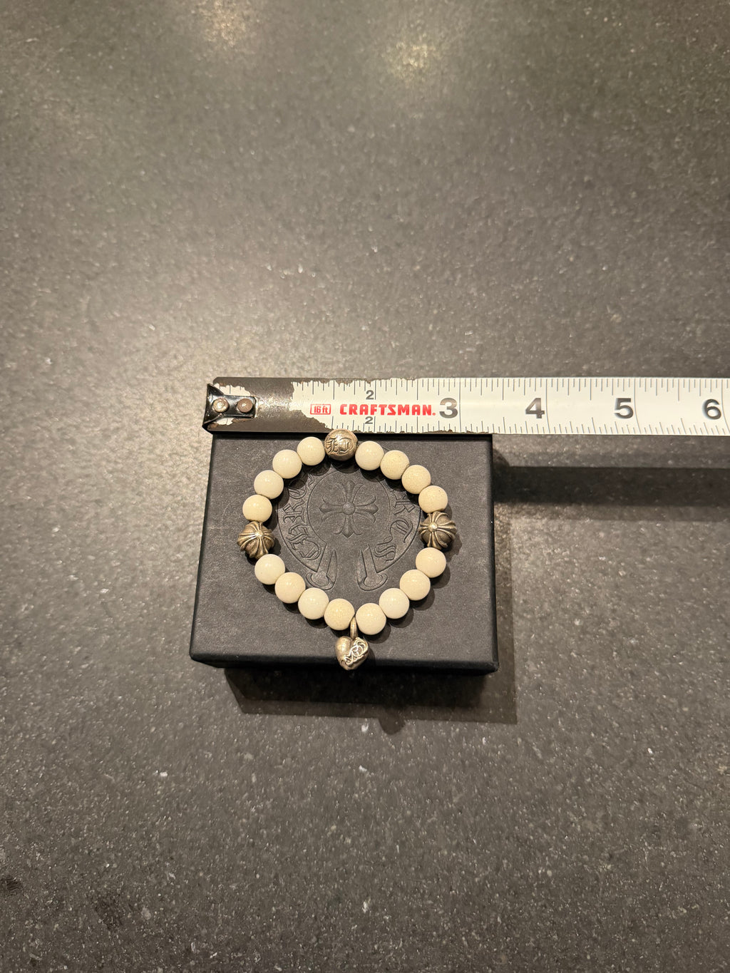 Chrome Hearts White Onyx Bead Bracelet W/ Heart Charm