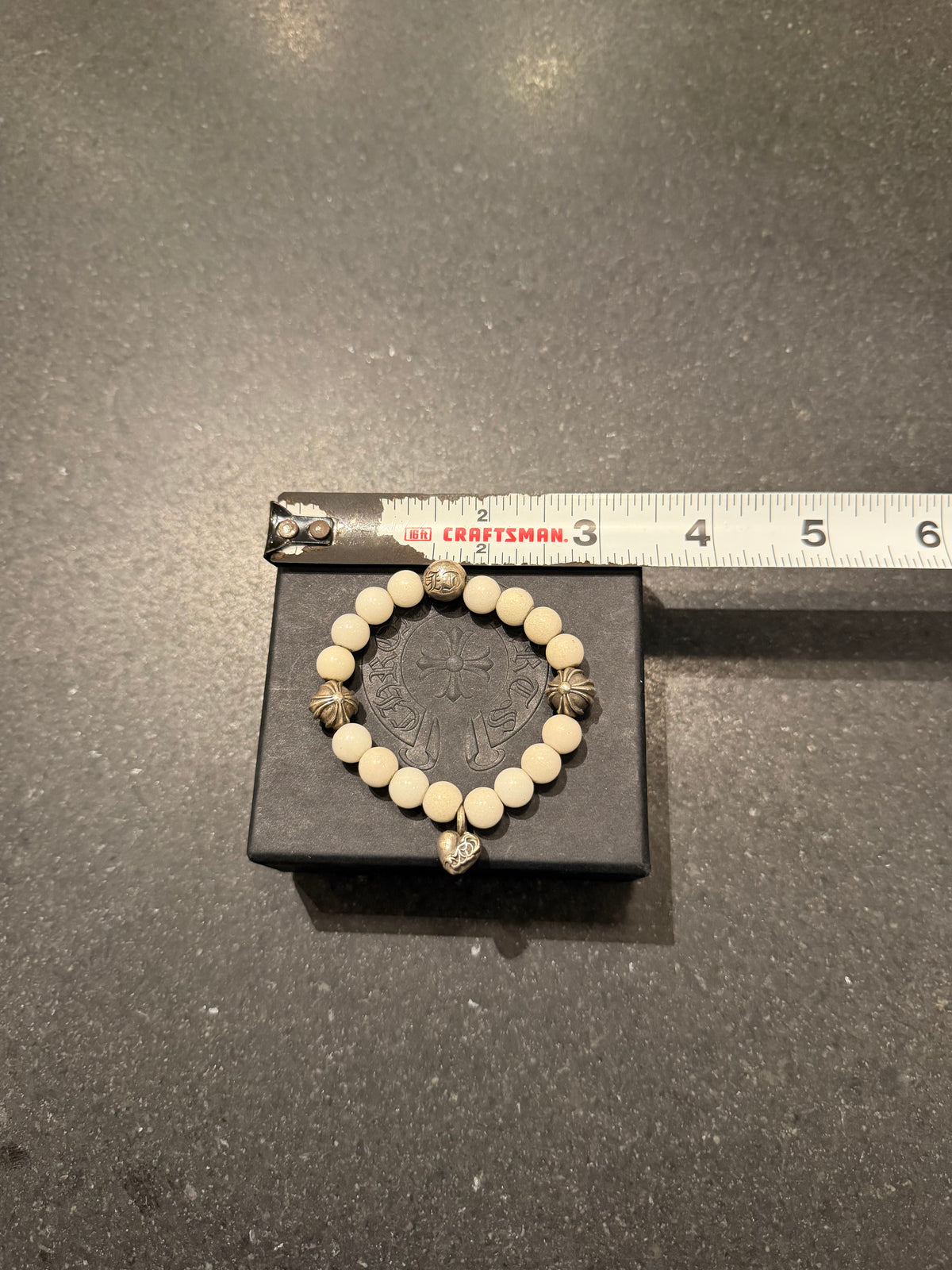 Chrome Hearts White Onyx Bead Bracelet W/ Heart Charm