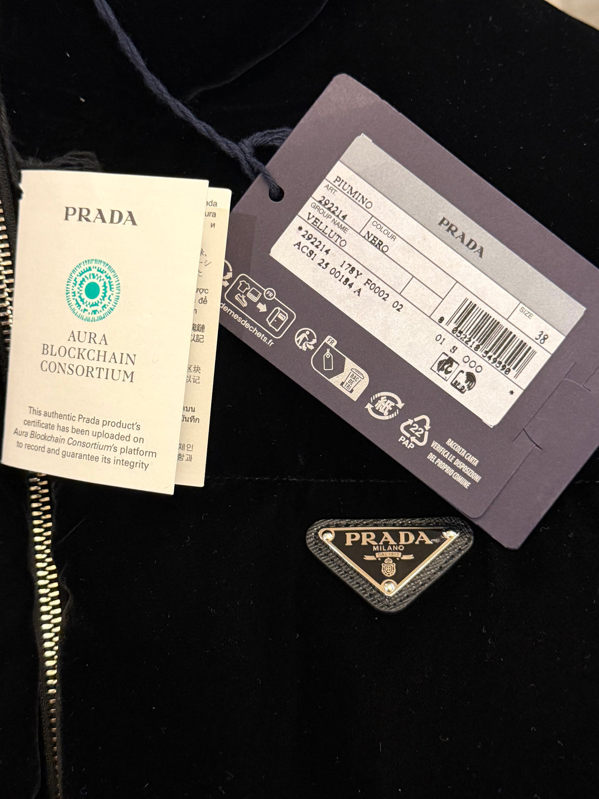 Prada Cinched Velvet Puffer Coat