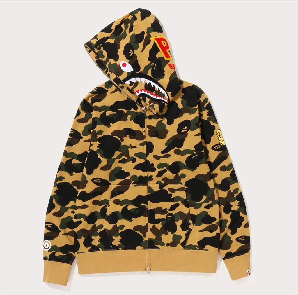 BAPE 1st Camo 2nd PONR Shark Full Zip Hoodie - Yellow