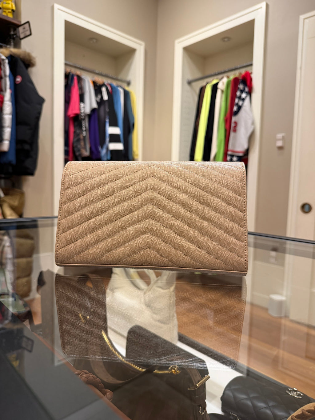 Saint Laurent Cassandre Matelassé Large Flap Wallet - Beige