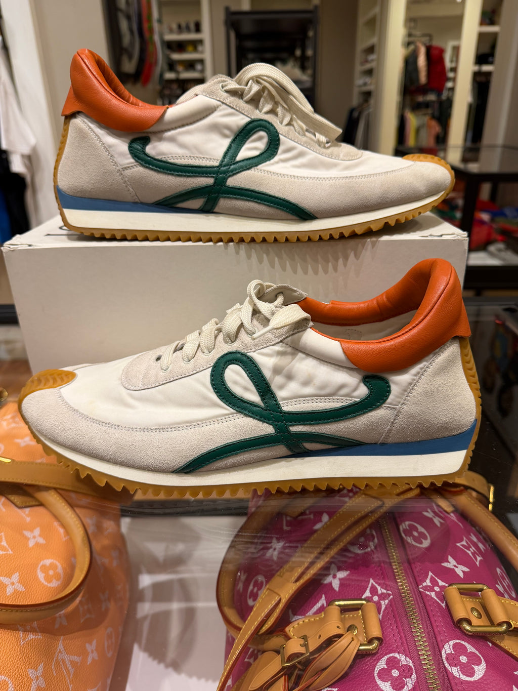 Loewe Flow Runners - White / Dark Green / Orange