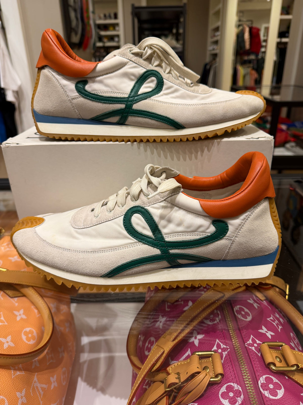 Loewe Flow Runners - White / Dark Green / Orange