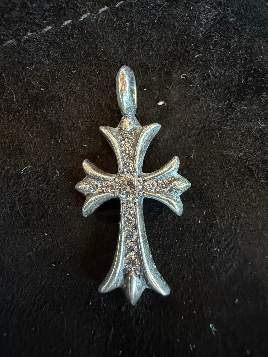 Chrome Hearts Pave Diamond Tiny Cross - Silver