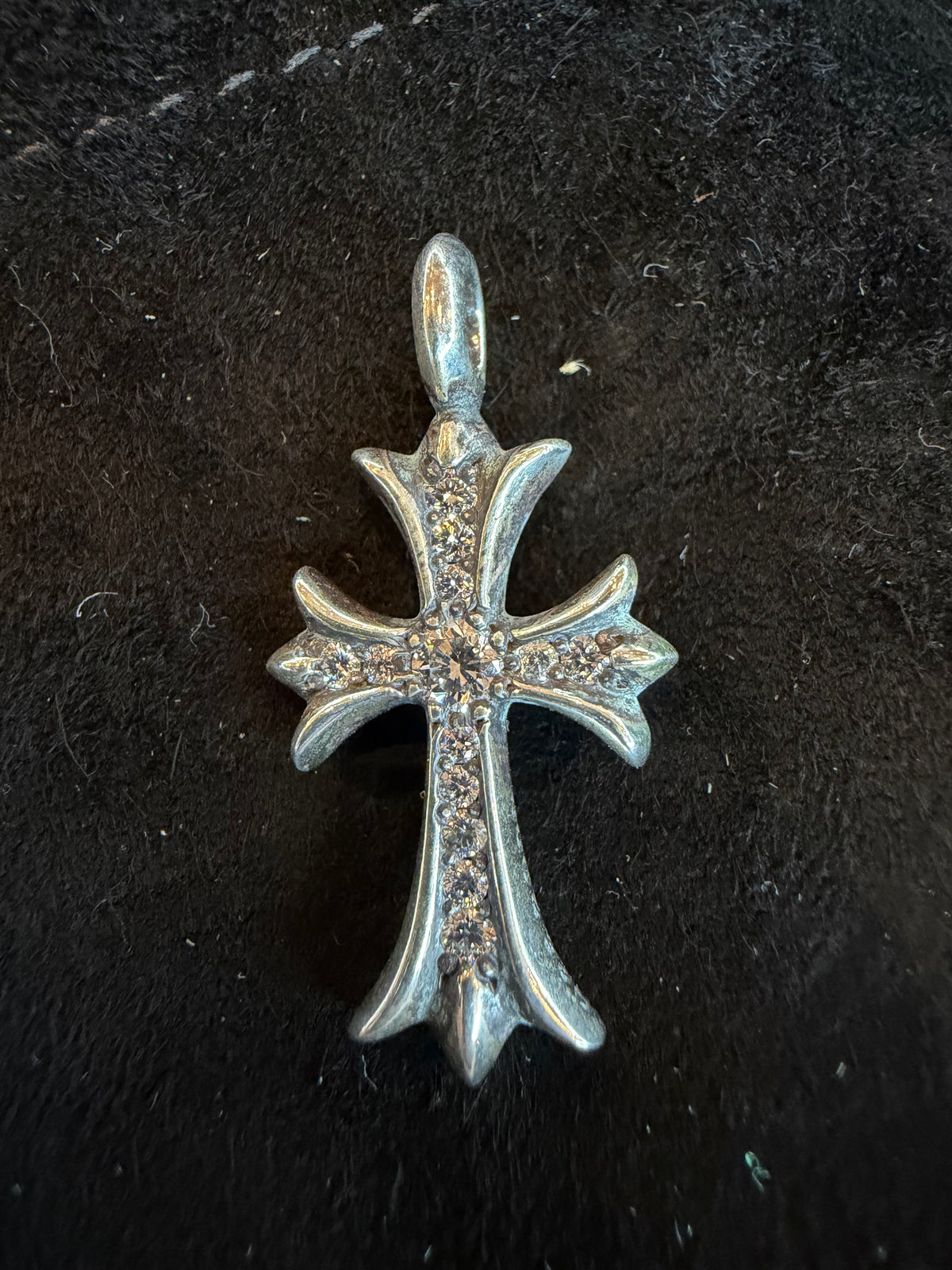 Chrome Hearts Pave Diamond Tiny Cross - Silver