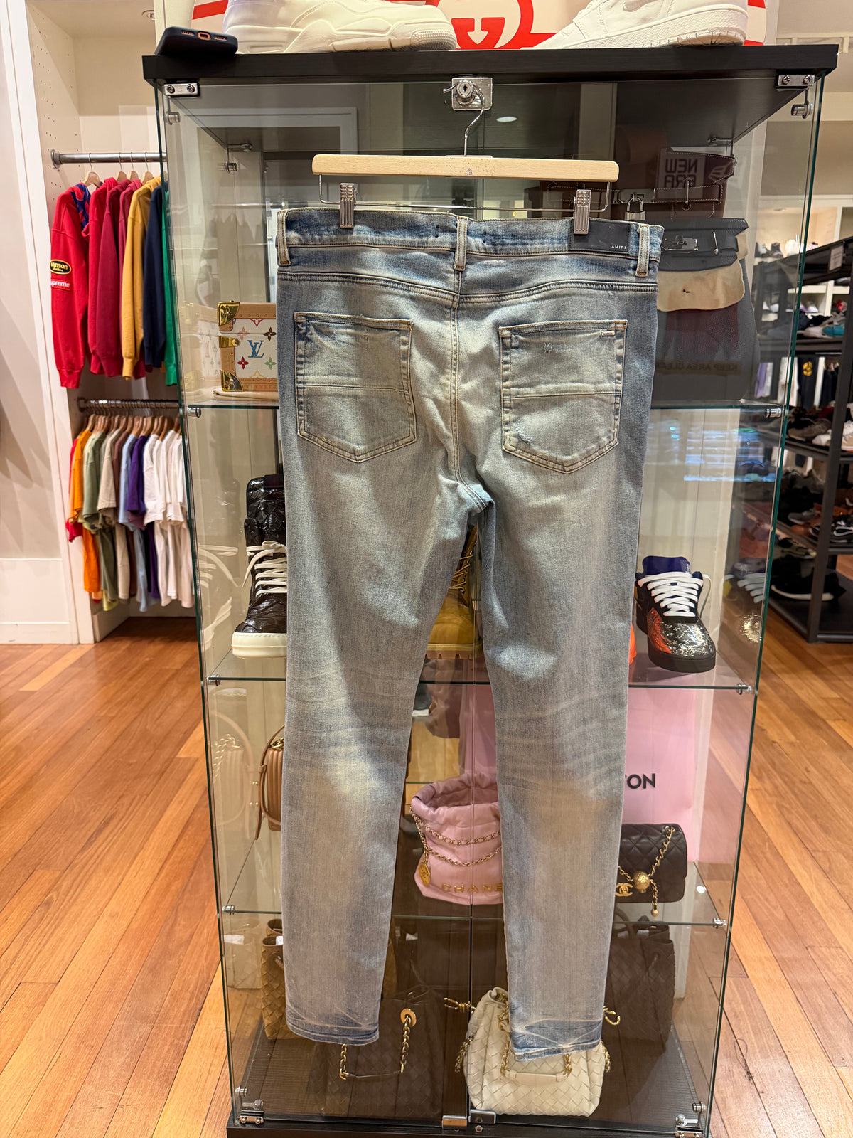 Amiri Rainbow Paisley Patch Skinny Thrasher Jeans - Light Wash
