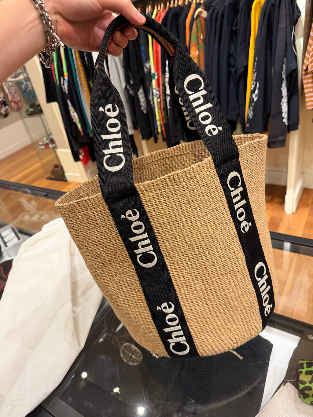 Chloe Raffia Woody Basket Tote Large