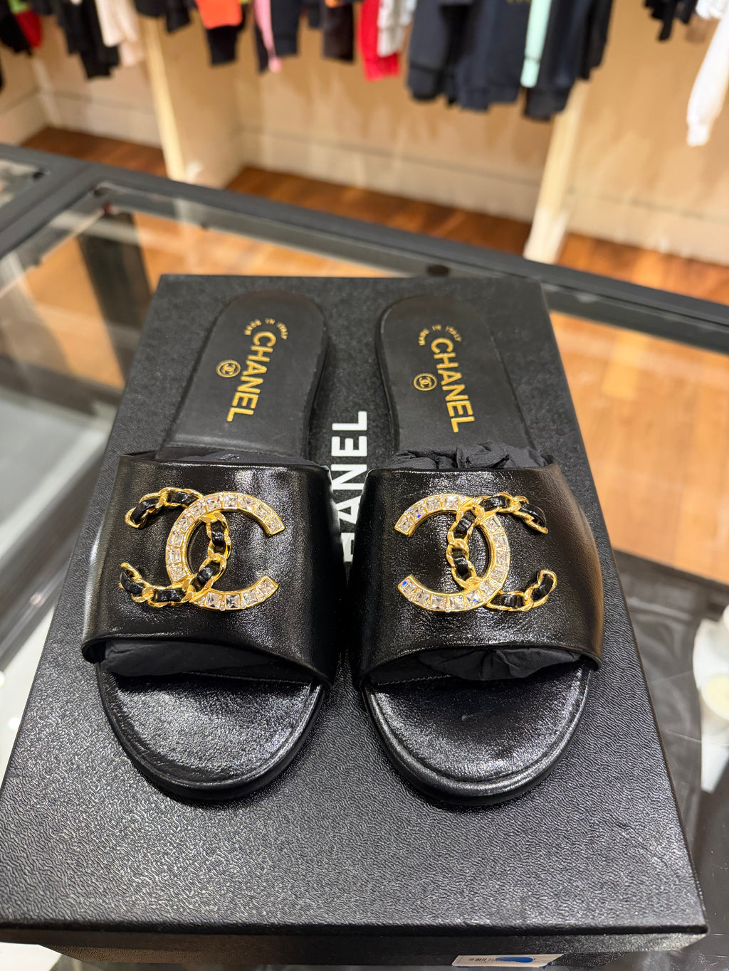 Chanel Interlocking CC Logo Sandals - Black