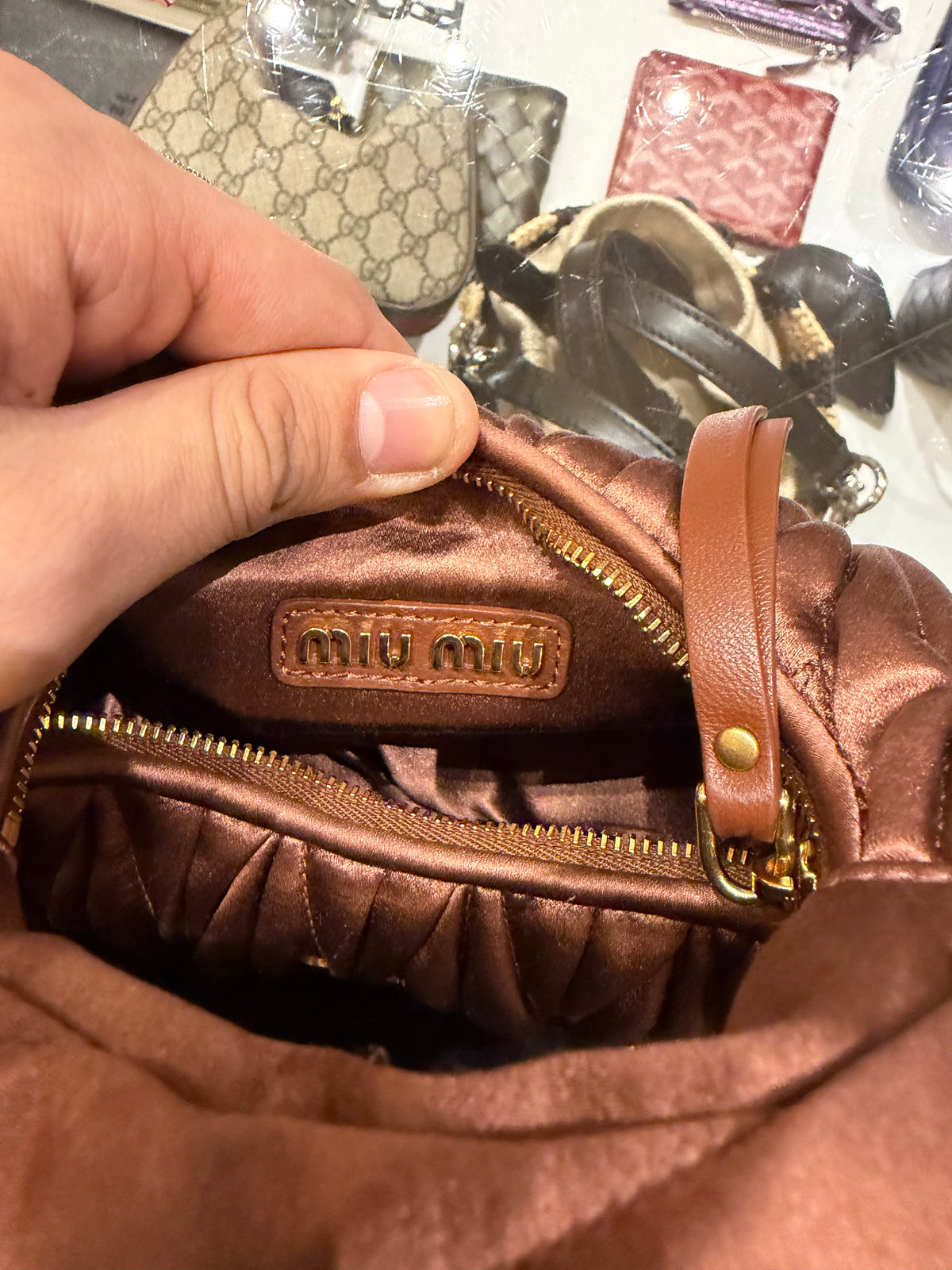 Miu Miu Wander Matelassé Bag - Cacao