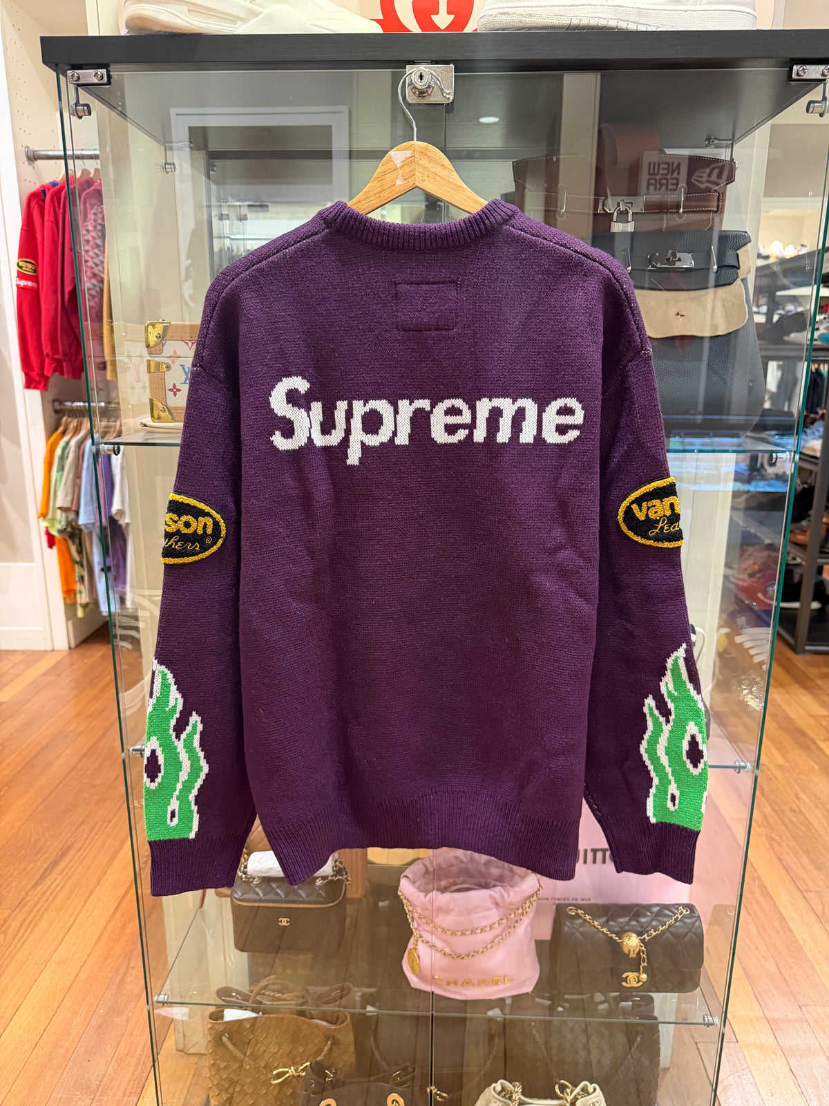 Supreme x Vanson Patch Logo Flame Knit Sweater - Purple