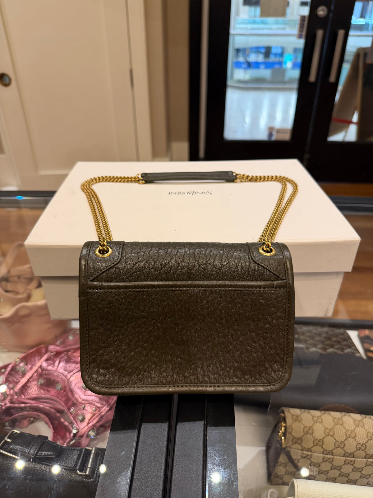 Saint Laurent Lambskin Mini Niki Bag - Olive Green