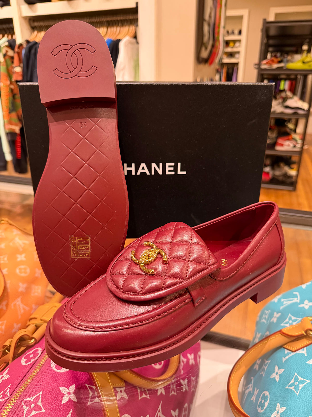 Chanel 26B Quilted Leather Loafers - Burgundy