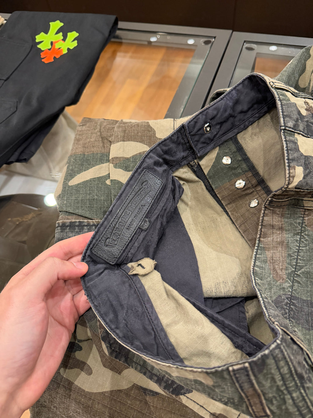 Chrome Hearts ‘Devil Dog’ Camo Cargo Fatigue Pants W/ Cross Patch