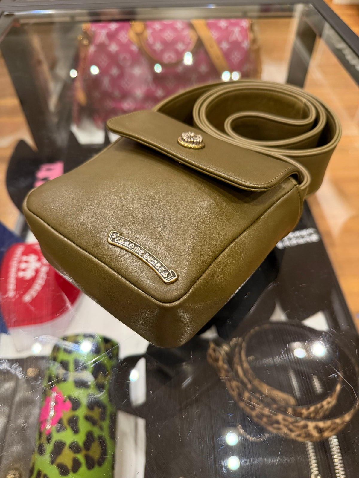 Chrome Hearts Hot Pot Leather Shoulder Bag - Olive