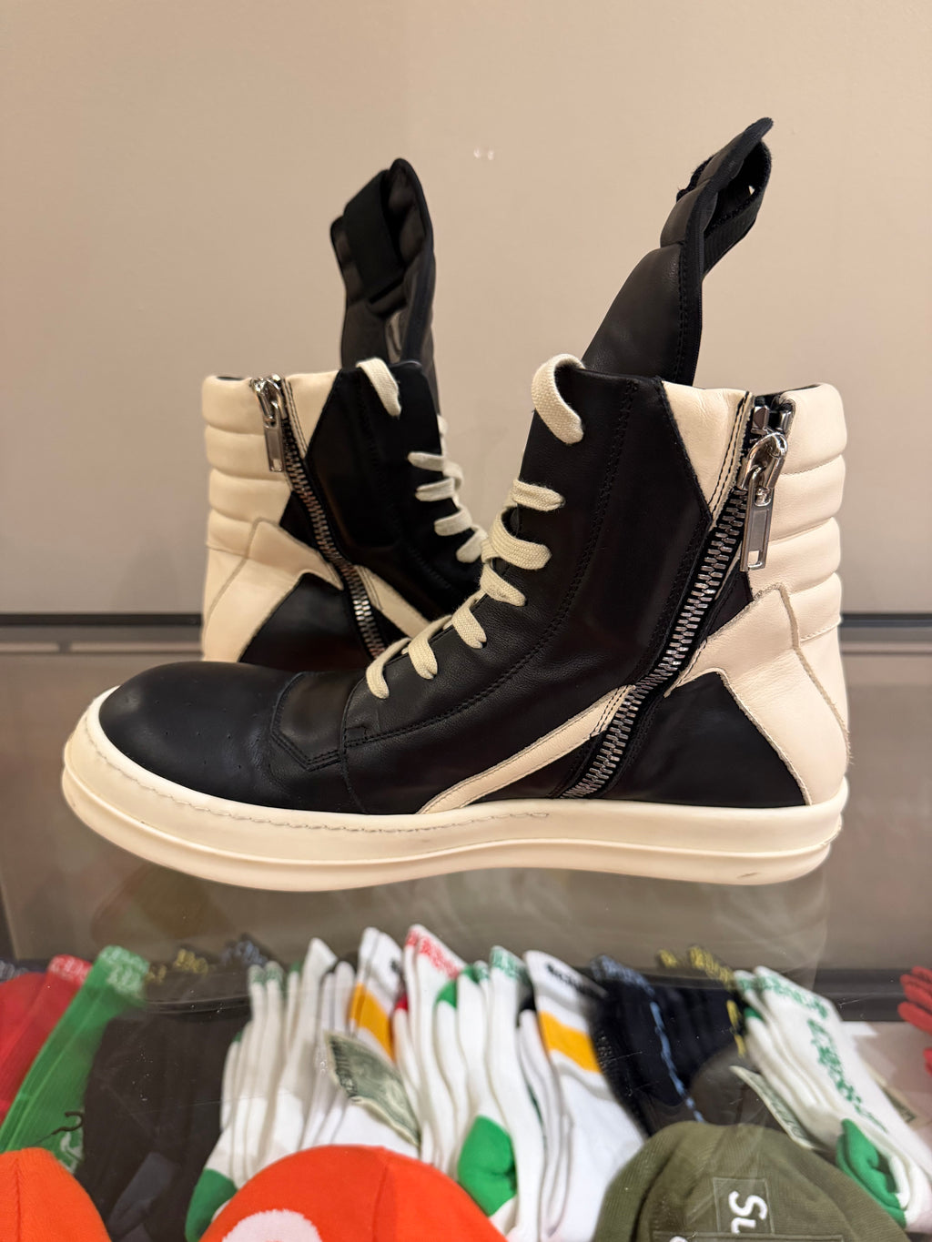 Rick Owens Geobasket - Black/White Leather