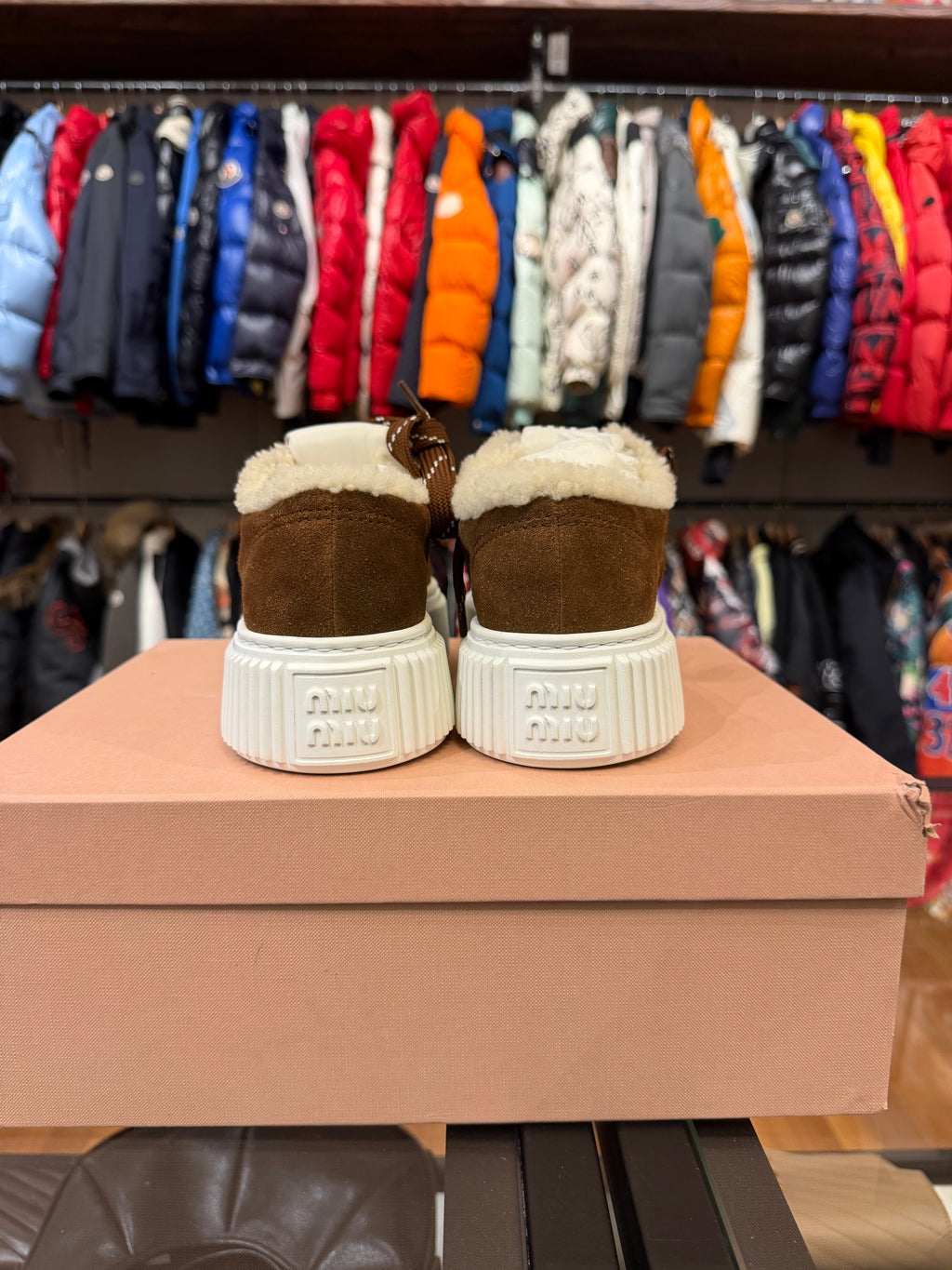 Miu Miu Suede & Shearling Sneakers - Dark Brown