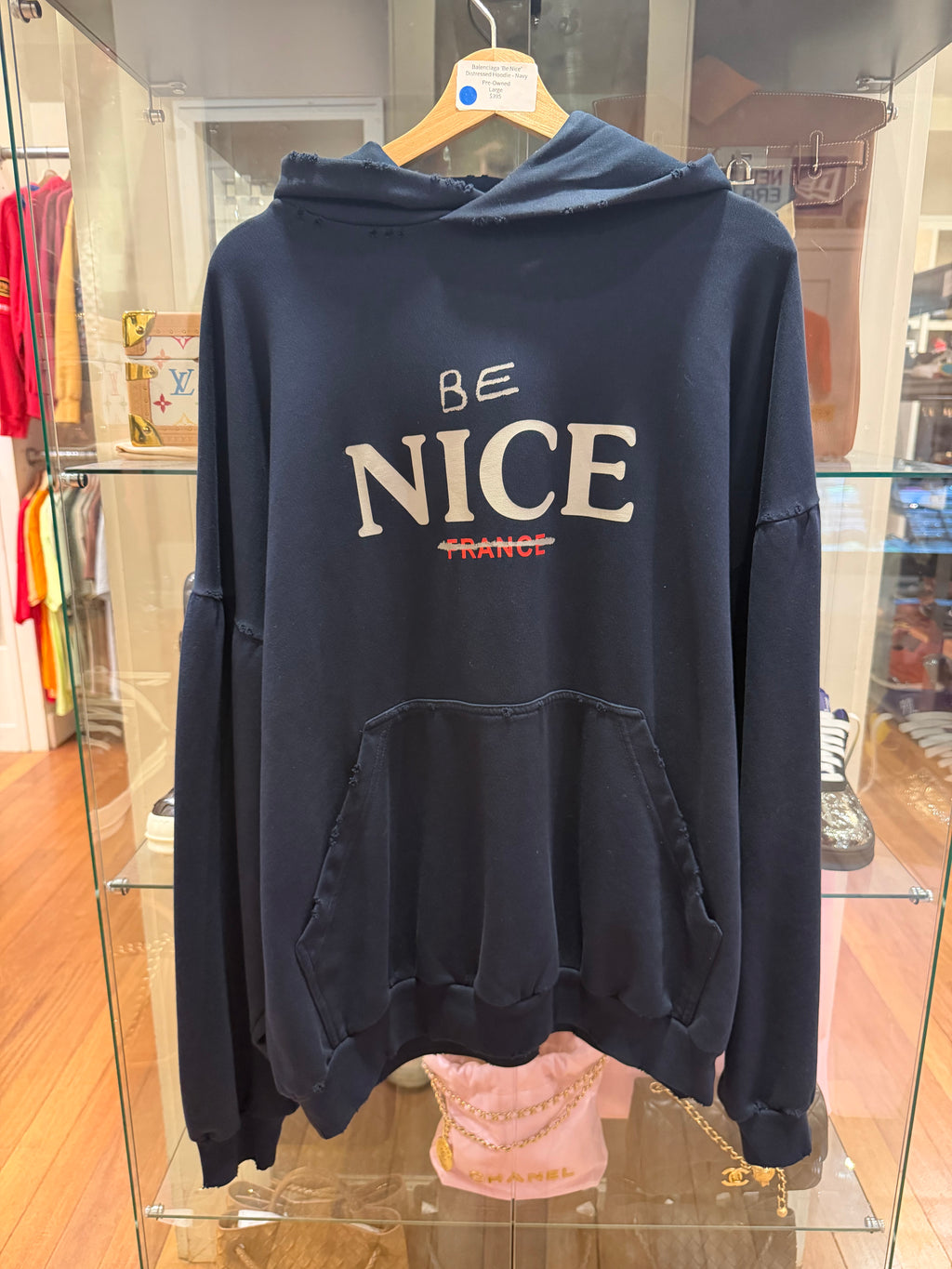 Balenciaga ‘Be Nice’ Distressed Hoodie - Navy