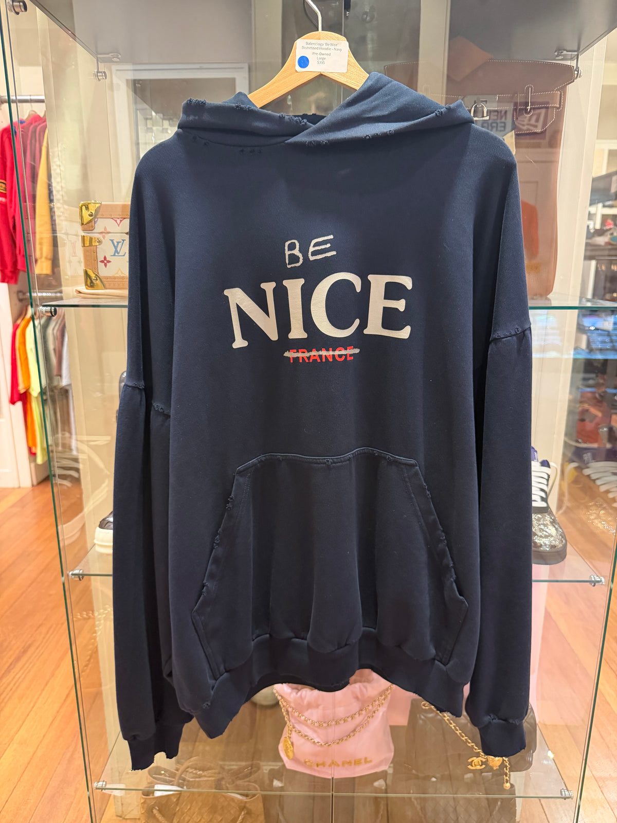 Balenciaga ‘Be Nice’ Distressed Hoodie - Navy