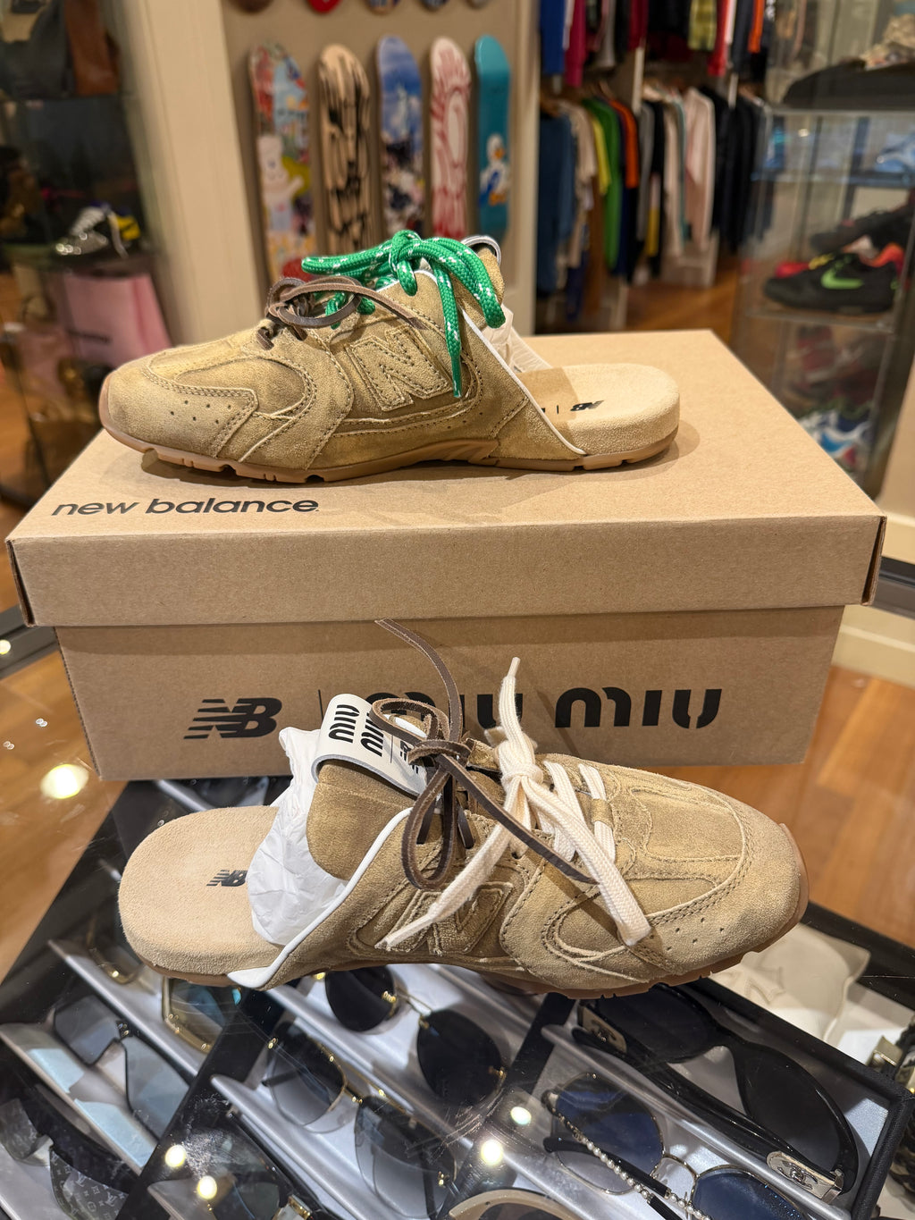 Miu Miu x New Balance 530 SL Faded Suede Mules