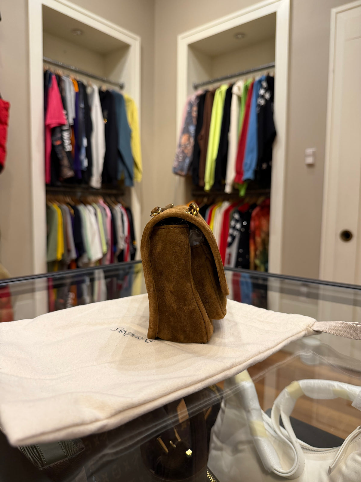 Saint Laurent Niki Mini In Suede - Caramel Cognac