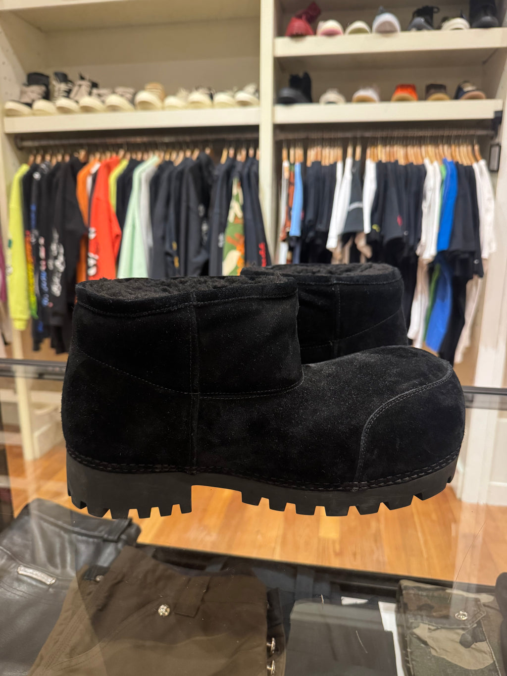 Balenciaga Alaskan Fur Suede Mega Boot - Black