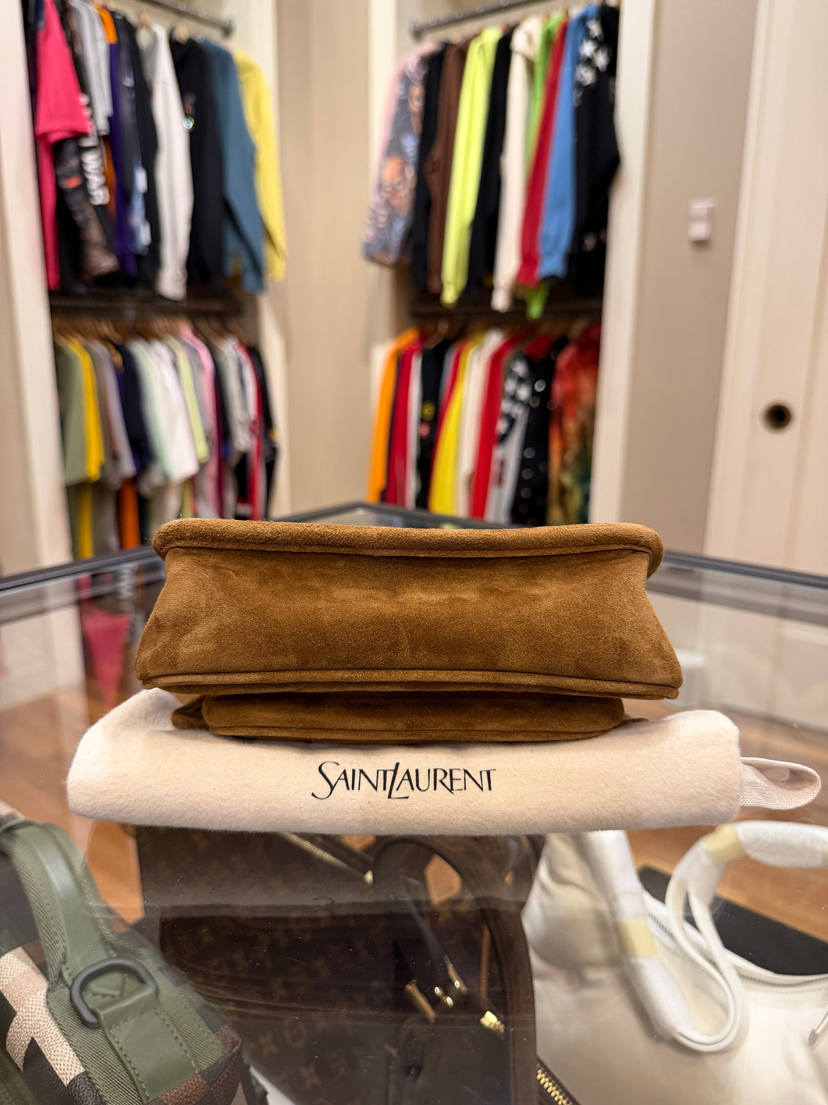 Saint Laurent Niki Mini In Suede - Caramel Cognac