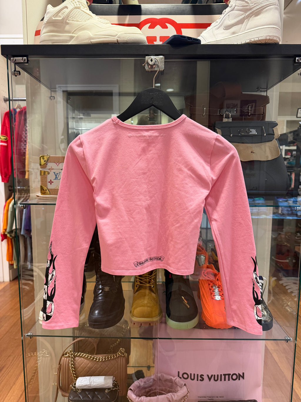 Chrome Hearts x Matty Boy Pink Flame Long Sleeve Crop Top