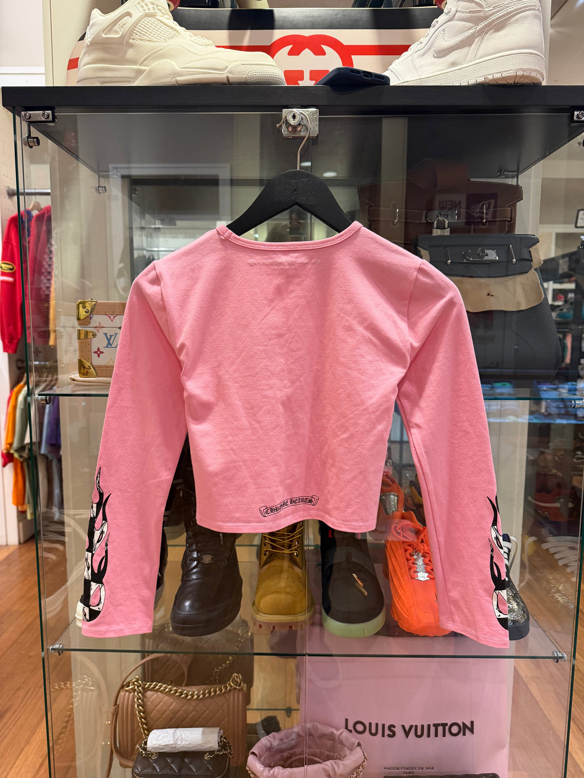Chrome Hearts x Matty Boy Pink Flame Long Sleeve Crop Top