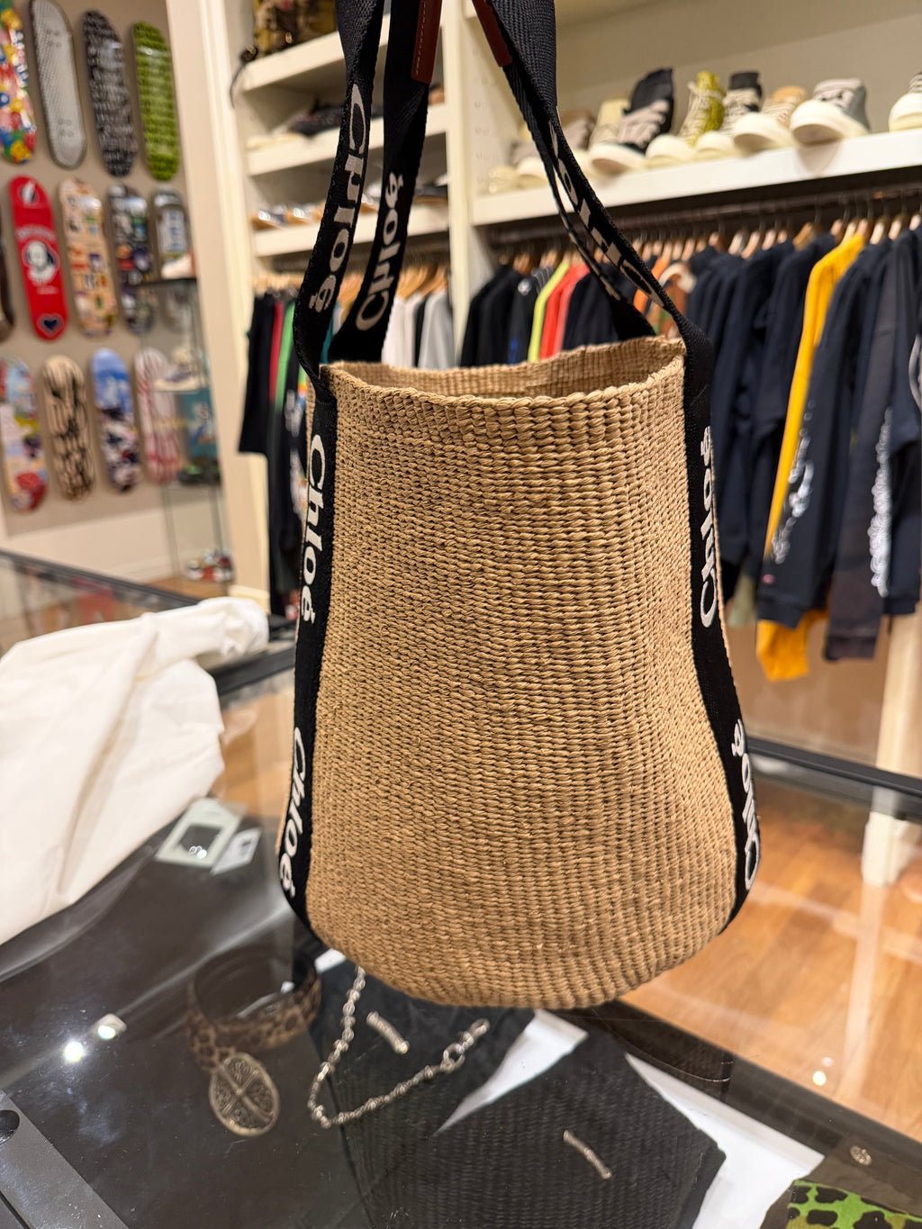 Chloe Raffia Woody Basket Tote Large